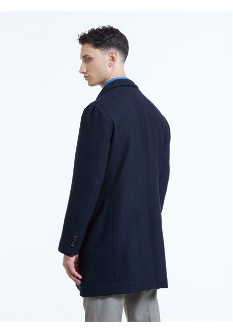 SINGLE-BREASTED WOOL/CASHMERE HERRINGBONE COAT - BLUE - LUIGI